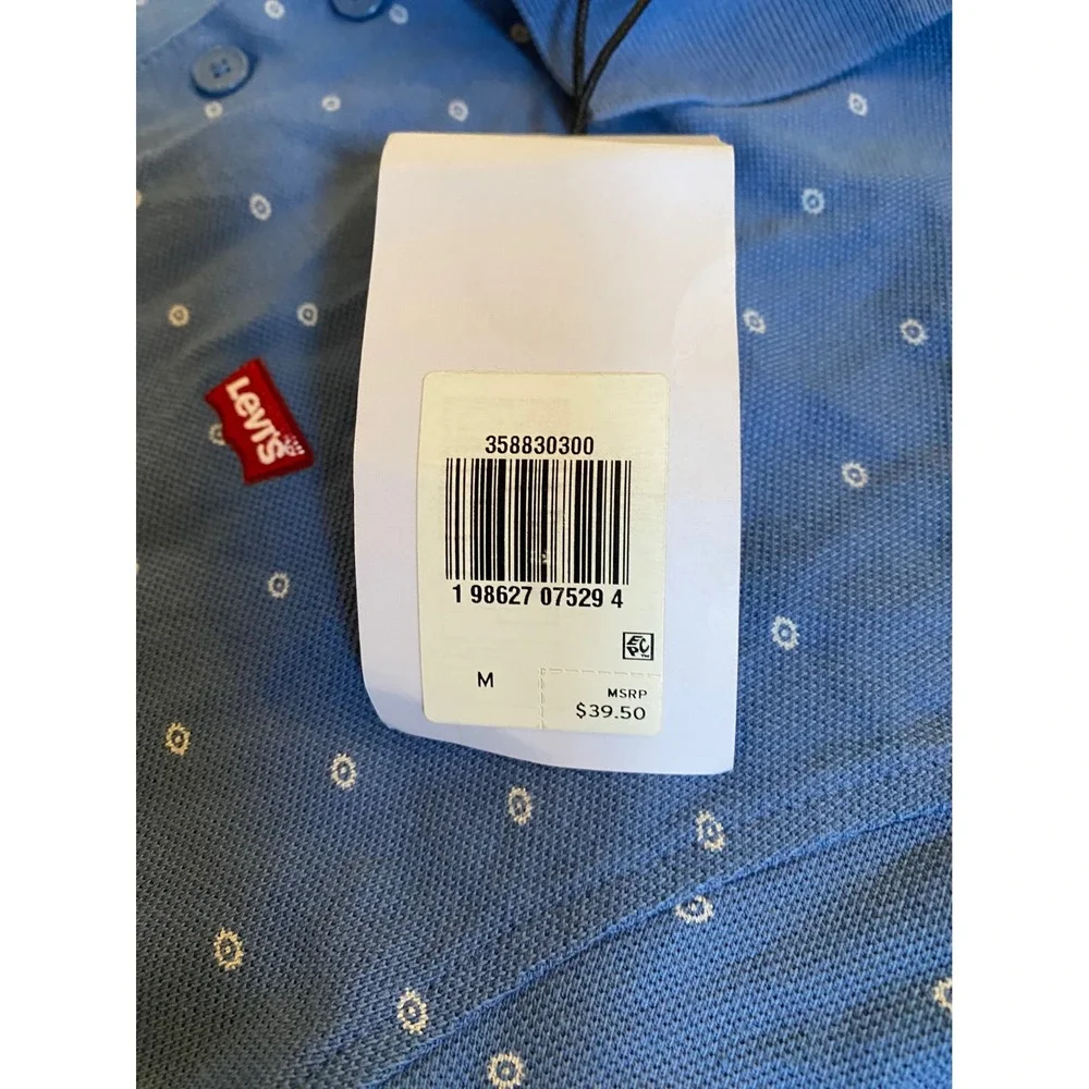 Levis Housemark Polo Shirt Mens Medium Blue Geometric Print Performance